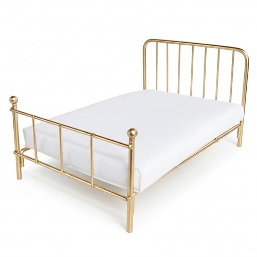 Puppenhausbett, modernes Spielzeugbett mit Eisenrahmen und weißer Matratze im Maßstab 1:12, Miniatur Puppenhausmöbel für realistische Schlafzimmerszenen, Puppe, Spielzeug, Möbel
