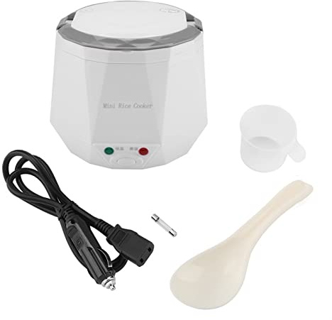 Olla arrocera y vaporera eléctrica multifuncional para camiones de 24 V, portátil de 140 W y 1,3 L, carcasa blanca de ABS+PP, revestimiento antiadherente, incluye adaptador y (White)