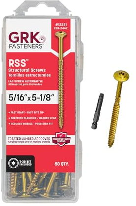 GRK Fasteners RSS™ 5/16 x 5-1/8 Inch, Rugged Structural Screws, 50 PCS, Rust Resistant Climatek™ Coating, Interior and Exterior Use, Heavy-Duty Framing & Decking Screws, Fast Bite Tip with Star Drive