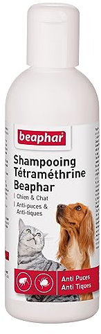 Beaphar – Shampoing Anti-puces et Anti-tiques pour Chien et Chat – À Base de Tétraméthrine – Élimine Les puces et Les tiques – Nettoie et protège – Convient aux épidermes sensibles – 200ml