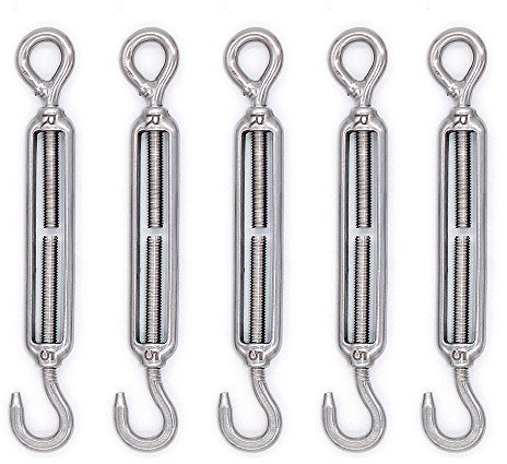 Mecollection M4/M5/M6/M8 304-Edelstahl-Haken-und-Ösen-Spannschloss, mit Drahtseilspannung, 5 Stück