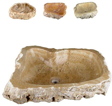 DIVERO Natur-Stein Waschschale Meran Aufsatz-Waschbecken Handwaschbecken Marmor creme/hellbraun Ø ca. 35 cm