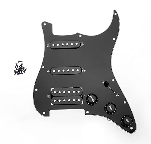 Musiclily 11-Hole HSS Prewired Strat Schlagbrett Loaded Pickguard mit Single Coil Humbucker Tonabnehmer Set für Fender USA/Mexican Stratocaster Squier E-Gitarre, 3 lagig Schwarz