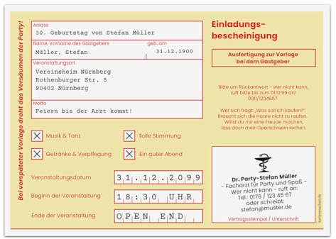 Individuelle Geburtstag Einladungskarten ab 10 - 100 Stück - Krankschreibung Gelb - witzige Geburtstagseinladung Krankmeldung Arbeitsunfähigkeit Karte, dicker 300g/qm Kartonpapier, Umschläge optional