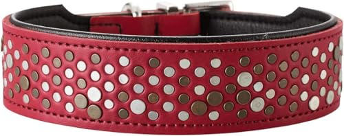 HUNTER BASIC RIVELLINO Hundehalsband, beschichtetes Spaltleder, Kunstleder, individueller Nietenbesatz, 50 (S-M), rot