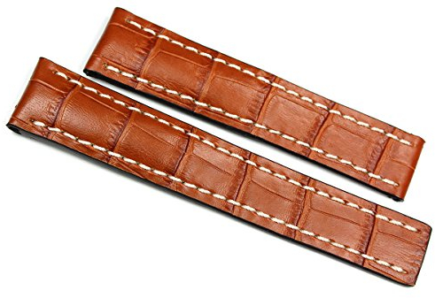 RIOS 1931 Herren Leder Uhrenarmband 22mm Krokoprägung braun für Breitling Faltschließe Tan