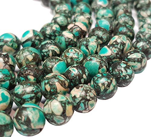 Perlin Hilo de piedras preciosas, turquesa, mosaico, piedras preciosas, perlas azules, con agujero para enhebrar, perlas de joyería, cadena de perlas (8 mm redonda)