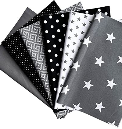 babrause® Stoffpaket Patchwork Baumwollstoffe 12 x (25x35cm) (Schwarz Grau Weiß)