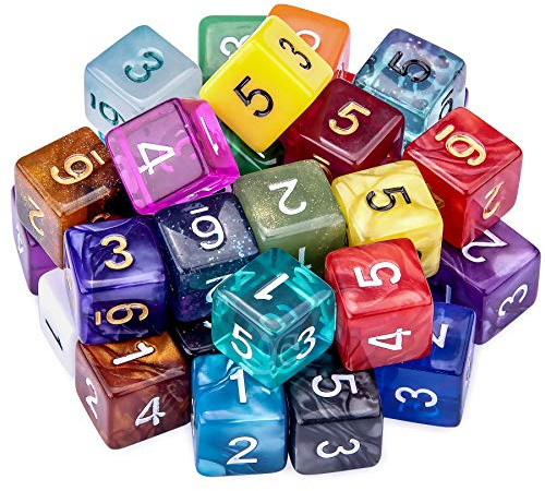 AUSTOR 35 Pieces Dices 6 Sided Polyhedral Dice Set Mixed Color 6 Sides Dice Assortment with a Black Velvet Storage Bag for DND RPG MTG Table Games