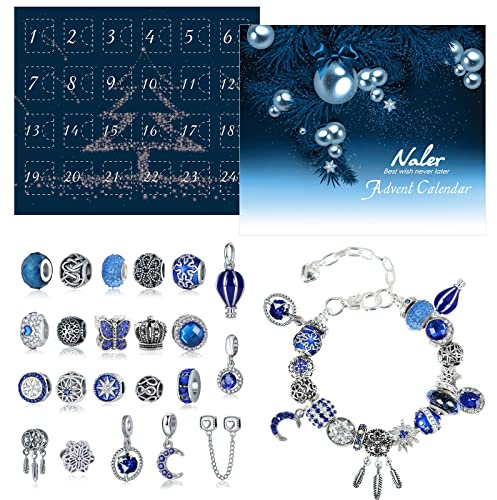 Naler Adventskalender 2026 Geschenk für Mama Frau Mädchen Frauen DIY Mode Armband Halskette Xmas Countdown Kalender Geschenke, Blau