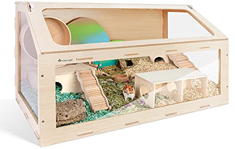 Niteangel Vista hamsterbur med diagonal öppning – MDF-asp, smådjursbur för syriska dvärghamstrar, degus, möss eller liknande stora husdjur (M -103,4 x 57,7 x 58,2 cm) (M -103,4 x 57,7 x 58,2 cm)