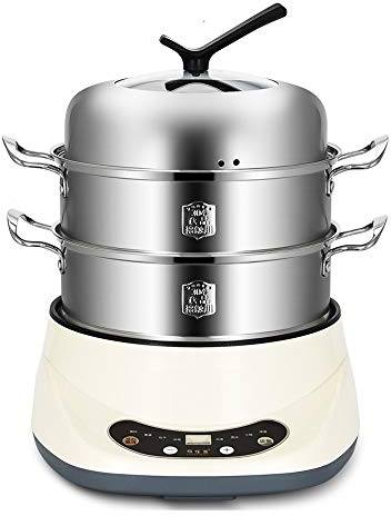Samnuerly Vaporera eléctrica de Acero Inoxidable para Alimentos, vaporera eléctrica Multifuncional de Doble Capa, Olla al Vapor con Temporizador antiseco