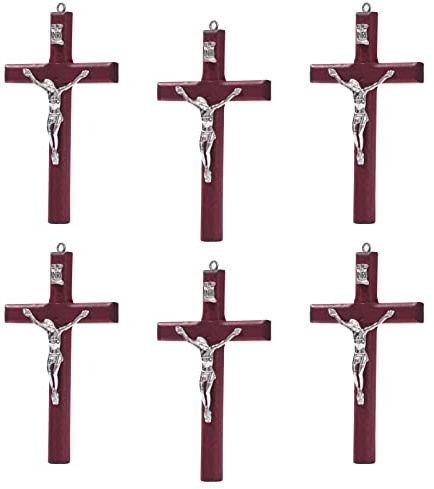 ZYFLSQ Catholic Crucifix Wall Cross 6 Pack, 4.7 inch Small Catholic Wooden Jesus Cross for Home Decor, Hanging Cross for Wall