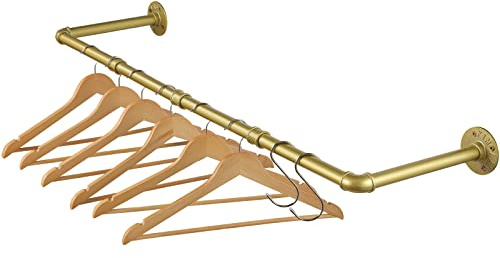 Barra para colgar ropa de montaje en pared 100 cm, tubos industriales de metal para perchero de pared para perchas, estructura de ropa desmontable, barra para colgar dorada para pasillo, espaciador de