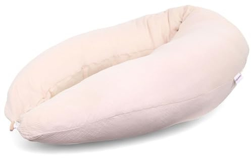 HOBEA-Germany Stillkissen Schwangerschaftskissen, Modell: Musselin Beige | OEKO-TEX® STANDARD 100 zertifiziert, IGR zertifiziert (ergonomisches Produkt) ideal zum Stillen und Schlafen für Schwangere