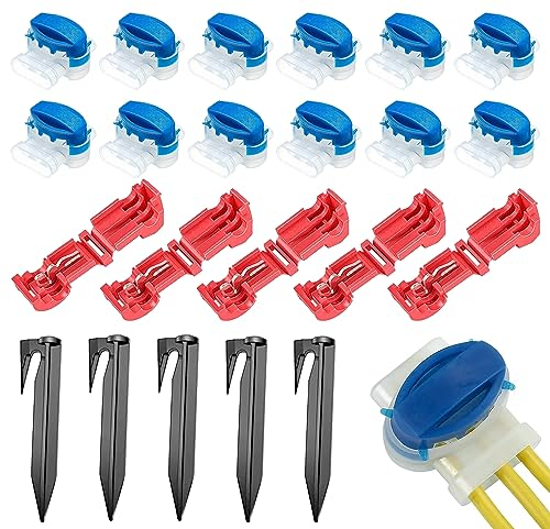 Yoirzit 22 Stück Kabelverbinder Wasserdicht für Mähroboter, 12 Stück Verbinder Rasenroboter kabel Kabelklemmen mit 5 Stück Anschlussklemmen, 5 Stück Erdnägel für die Automower Bewässerung