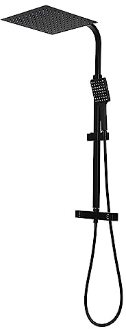 BRRIDE Duscharmatur Duschsystem Schwarz Duschset mit Thermostat Dusch Set Regendusche Brauseset Mit Handbrause 30x30cm Duschkop+Kopfbrause