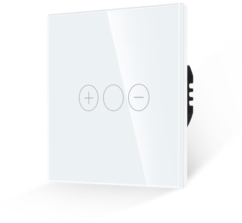 JIMEIDA Dimmer Switch for LED Light,Touch Light Switch White Tempered Glass Panel with LED Backlight,No Neutral Wire Required 86 * 86MM,AC 240V