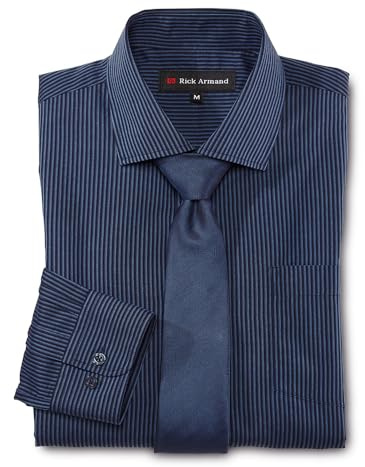 Rick Armand Businesshemd mit Fischgrat-Krawatte, Blau-gestreift, 3XL