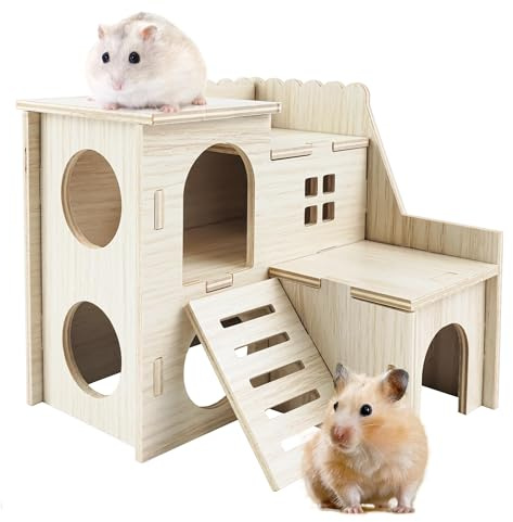Highland Farms Select Hamsterhaus - Doppeldeckerhütte mit Rutsche, Meerschweinchenburg, Käfigzubehör, Kleintier-Lebensraum Dekor