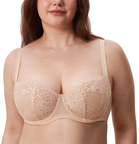 DELIMIRA Women's Balconette Lace Plus Size Sexy Bras Beige 38D
