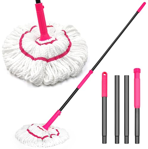 NEWE Self Wringing Twist Mop for Floor Cleaning, Upgraded 45 cm Wide Microfiber Mops, 140 cm Long Handle Wet Dry Kitchen Easy Squeeze String Mop for Wood, Hardwood, Tile, Marble (Rose Red)