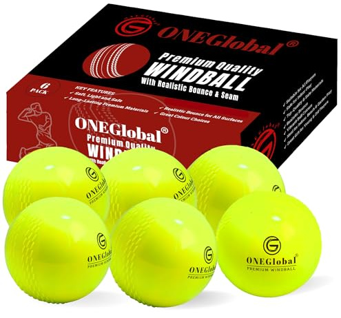 ONEGlobal Premium Windball mjuka cricketbollar | hållbara, mjuka vindbollar med äkta studs och gunga | Perfekt för utomhus- och inomhusträning, coaching och familjekul (6-FLUORO, SENIOR)