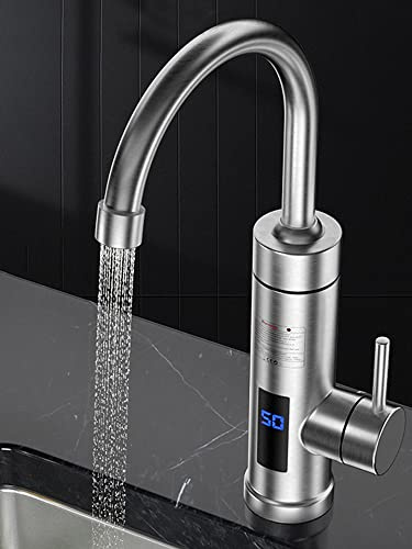 Robinet D'Eau Chaude Instantané, Robinet D'Eau Chaude électrique en Acier Inoxydable Avec Affichage de la Température à LED, Chauffe-Eau Mixte Chaud et Froid, pour évier de Cuisine et de Salle de Bain