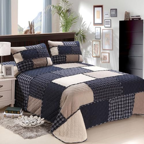 DMBAOD Couvre Lit Matelassé De Luxe, Dessus De Lit 2 Personnes Boutis Coton Couverture De Lit Patchwork Jeté De Lit Multifonction avec 2 Taies d'oreiller Patchwork 230x250cm