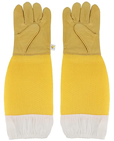 OKJHFD Imkerhandschuhe aus Ziegenleder, atmungsaktive Schutzhandschuhe mit langen Ärmeln, Imkerausrüstung, Imkerhandschuhe aus Leder für Männer und Frauen