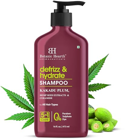 Botanic Hearth Defrizz & Hydrate Shampoo 16 fl. oz (473 ml) | Kakadu Plum, Hemp Seed Extracts & Ceramide | Moisturizing & Smoothing Formula | For All Hair Types | Paraben & Sulfate-Free