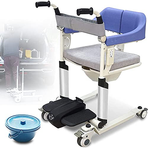 Patientenlifter für zu Hause, Nachttisch-Toilettenstuhl mit Bettpfanne und mit um 180° geteiltem Sitz, Toilettenstuhl für ältere und behinderte Menschen mit Rädern, höhenverstellbar, perfekt für den