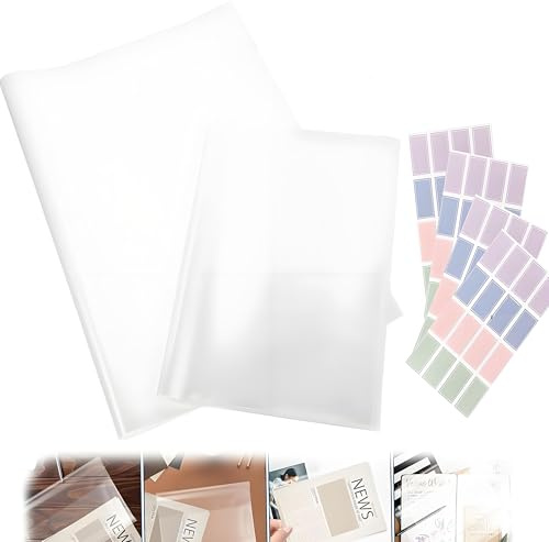 Buchumschläge 20 Stück,Heftumschläge A4 mit 100 Namensaufkleber,Transparent Wasserdicht Buchschoner, Hefthüllen für Schulbücher Schulhefte,Bucheinschlagfolie Bucheinbandfolie A4/K66 (Transparent, N)