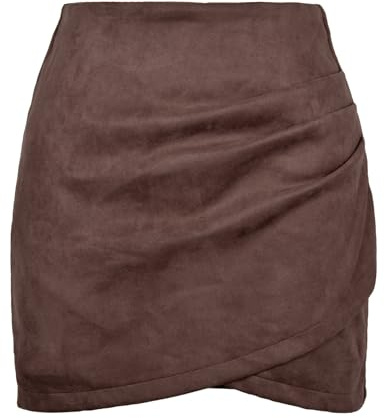 FUNSEED Damen Premium Wildleder Stretch Hohe Taille Solide Bleistift Anzug Kurz Rock