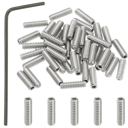 PATIKIL 50 Stück 304 Edelstahl Madenschrauben #4-40x3/8 UNC Grobgewinde | Innensechskant Gewindestifte Set mit Schraubendreher für Türklinken Halterung Möbel Lampen Wasserhahn Reparatur