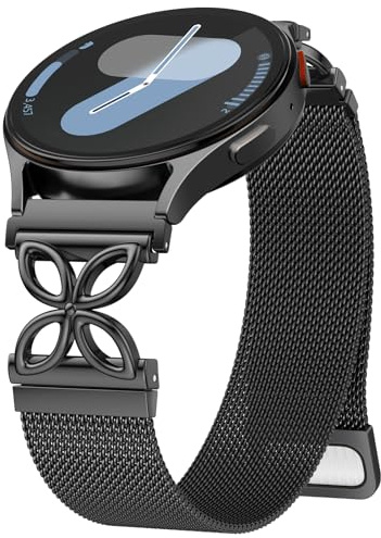 Upeak Metall Armbänder Kompatibel mit Samsung Galaxy Watch 7 6 5 4 Armband | 20mm Mesh Loop Magnetarmband mit Blumendesign für Galaxy Watch 4 6 Classic/5 Pro/Active 2/FE, Elegant Damen
