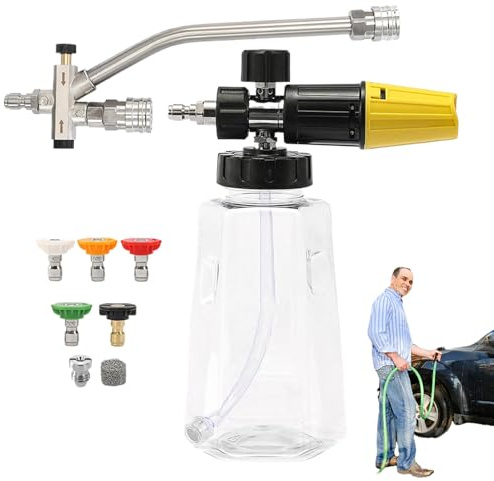 in schiuma per idropulitrice | in schiuma per tubo da giardino, con 5 ugelli, attacco rapido, 1000 ml, per la pulizia della casa