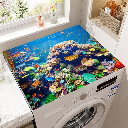 Absorption d'eau Housse de Protection pour Machine à Laver Top, Highdi Coussin de Machine à Laver Antidérapant Housse de Machine à Laver pour Machine à Laver Ou Sèche-Linge (Corail,60x60cm)