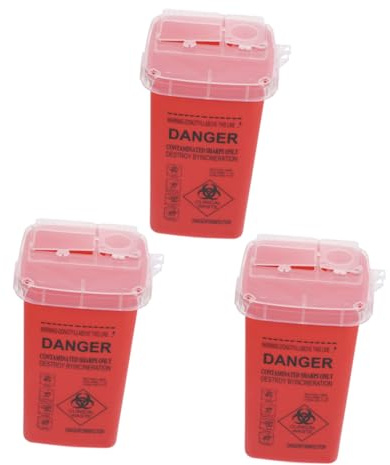 BELLIFFY Contenedor de Objetos Punzantes 3 Unidades con Tapa Abatible Rojo Compacto Portátil para Clínica Hospitales Eliminación Segura de Residuos Uso Sanitario Color Aleatorio