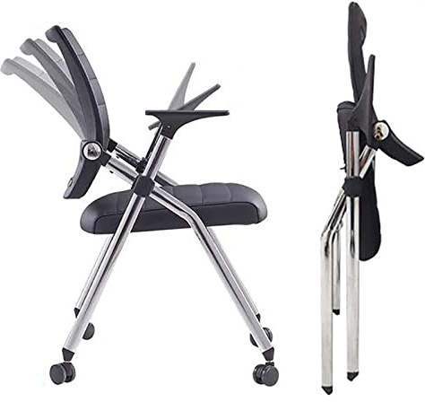 Fällbar kontorsstol med hjul, ergonomiskt vadderat lädersäte, bekväm skrivbordsstol, hopfällbar hemmakontorstol