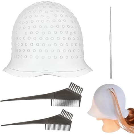 LQUYTA1 Set Cuffia per Meches Meches Capelli Cappello per Meches in Silicone Set con Pennello e Ago Ideale per Donne e Ragazze Colorazione Capelli