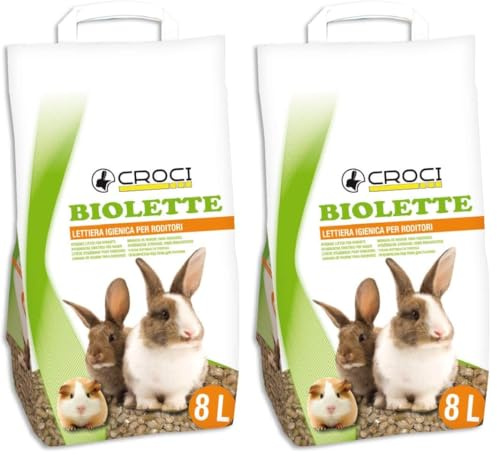 Croci Biolette - Lettiera ecologica 8 litri, lettiera pellet, naturale e biologica, per conigli roditori uccelli e piccoli mammiferi, antiodore (Confezione da 2)
