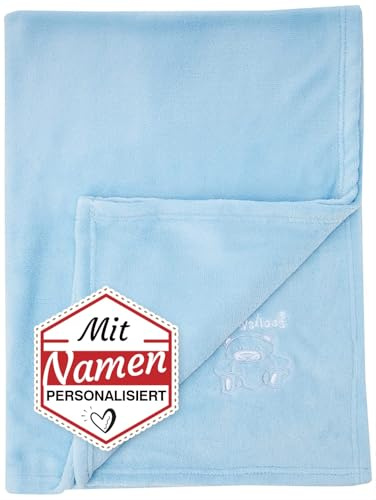 Playshoes Kuscheldecke mit Namen, Kollektion Bär Motiv Bär, Bestickt personalisiert - Blaue Fleece-Decke 75x100 cm, Babygeschenk zur Geburt, Taufe, Weihnachten