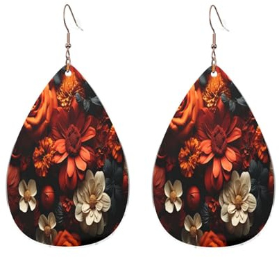 Earrings For Women A Feast Of Roses And Chrysanthemums Luxurious Teardrop Faux Leather Earrings Colorful Leather Earring For Women Daily Wear Married