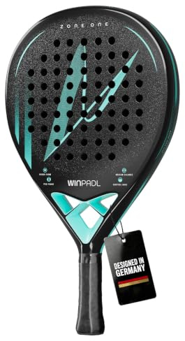WINPADL Zone ONE – padelracket i svart/turkos av kolfibrer – exakt kontroll och kraftfull – grov yta – bekväm hantering och hållbar kvalitet – för kvinnor och män