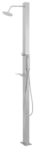 Kaloriko Doccia da giardino in acciaio inox spazzolato, con doccia a pioggia e doccetta, altezza 210 cm, con accessori di montaggio, ideale per giardino, esterni, estate, spa e piscina