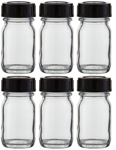 Weithalsflaschen 6 x 30ml Klarglas inkl. Schraubverschluss mit Dichtungsscheibe - Schlicht und Funktional - Flasche - Behälter - 75.5 mm