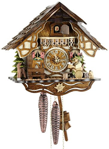 Eble Kuckucksuhr Original Schwarzwälder Kuckuckuhr Echtholz mechanisches 1-Tag Laufwerk NEU VDs Zertifikat Fachwerkhaus Biertrinker 24cm- 22311