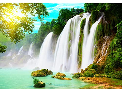 Runa Art Papel tapiz fotográfico naturaleza de la cascada 352 x 250 cm Lana Fondo De Pantalla XXL Moderna Decoración De Pared Sala Cuarto Oficina Salón Verde blanco 9006011b