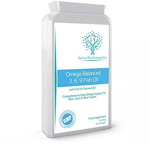 Omega Balanced 3, 6 & 9 Fish Oil 1000mg, 90 Capsules - High Strength EPA & DHA Formula derived from Fish & Flaxseed Oil with Added Vitamin E in Easy to Swallow Soft Gel Capsules